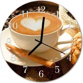 Tulup Glasuhr Wanduhr Küchenuhr Echt-Glas 30fi cm Kaffee Herz braun