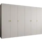 MEBLE KRYSPOL Schrank 300x202x52 cm mit Kleiderstange, 6xTür, PARMA, Kaschmir, Griff Gold