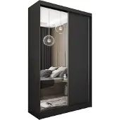 Masseno Schiebetürenschrank PATRIZIA 120 cm Kleiderschrank Schlafzimmer Schrank 2-türig mit Spiegel Schwarz