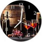 Tulup Glasuhr Wanduhr Küchenuhr Echt-Glas 30fi cm Wein Fass braun