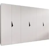MEBLE KRYSPOL Schrank 300x202x52 cm mit Kleiderstange, 6xTür, SANDI, Weiß, Griff Schwarz