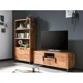 Woodkings Wohnwand Sydney aus Massivholz Akazie Bücherregal und TV-Bank