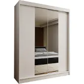 Masseno Schiebetürenschrank LUCENZA 150 cm Kleiderschrank Schlafzimmer Schrank 2-türig mit Spiegel Weiß