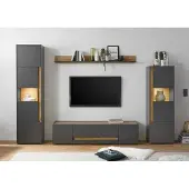 Empinio24 Wohnwand 310 cm Eiche Anthrazit 4-teilig Nr 19 BOSTON + Beleuchtung