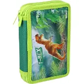 Spirit Schüler Etui 28 teilig 2-Zipper Mäppchen TREX Dinosaurier grün