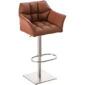 CLP Barhocker Damaso E, hellbraun Kunstleder, gepolsterte Rückenlehne, Armlehnen, drehbar, höhenverstellbar, Fußablage, H 88-113 cm, B 64 cm