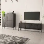 Lomadox Wohnzimmer Set 2-teilig modern in schwarz matt mit gefrästen Fronten ANGERA-140