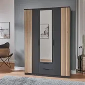 Lomadox Kleiderschrank 135cm, graphit mit Eiche, LAZISE-43
