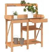 vidaXL Pflanztisch mit Ablagen Braun Massivholz Tanne 368432