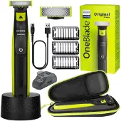 Philips OneBlade QP2724/10 Rasierer + Etui + Ladestation für , Grün/Schwarz, Körperaufsätze