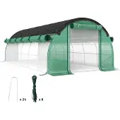 Outsunny Gewächshaus 6 x 3 x 2 m Foliengewächshaus mit 12 Fenster, Rolltüren, Aufrollbar Seitenwänden, UV-beständiger Folientunnel, Winterfest Tomatenhaus mit Erdanker, Grün