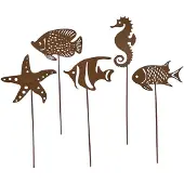 UNUS 5er Set Gartenstecker Rost Fische in Braun | Gr.: onesize
