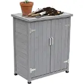 Relaxdays Pflanztisch mit Unterschrank, Holz, verzinkte Arbeitsplatte, HxBxT: 90 x 75 x 40 cm, Gartenschrank, grau