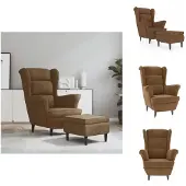vidaXL Ohrensessel mit Hocker Braun Samt - Sessel
