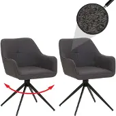 Mendler 2er-Set Esszimmerstuhl MCW-O47, Küchenstuhl Armlehne, drehbar Auto-Return, Stoff/Textil (270g/m²) grau
