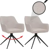 Mendler 2er-Set Esszimmerstuhl MCW-O47, Küchenstuhl Armlehne, drehbar Auto-Return, Stoff/Textil (270g/m²) cremeweiß