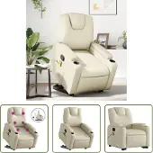 The Living Store Massagesessel mit Aufstehhilfe Creme Kunstleder