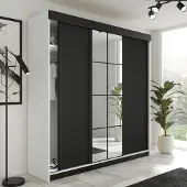 FURMEB24 3-türiger Schiebetürenschrank LAMER 250x205 cm Kleiderschrank mit Spiegel (weiß + schwarz)