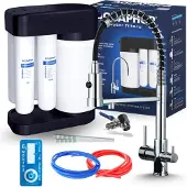 ARI Wasserfilter Set Morion mit 3-Wege Küchenarmatur , Umkehrosmose, ausziehbarer Brause, 360° schwenkbar, Chrom
