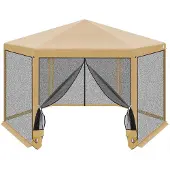 Saska Garden Gartenpavillon Sechseckig 2x2x2,5m mit Moskitonetz Beige
