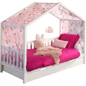 58 aufm Kessel Hausbett mit Textilhimmel Kapua 210x97x170 Massivholz Weiß