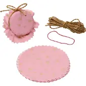 MamboCat 10x Stoffdeckchen rosa goldene Sterne + Gummi + Schnur Einmach-Glas Geschenkidee