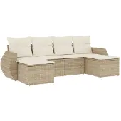 vidaXL 6-tlg. Garten-Sofagarnitur mit Kissen Beige Poly Rattan