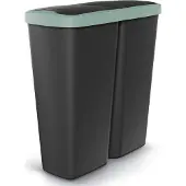 Monzana Mülleimer Küche 50L 2 Fächer mit Deckel Druckknopf Abfalleimer Büro Papierkorb Biomüll Gelber Sack Mülltrennsystem Recycling Schwarz Grün