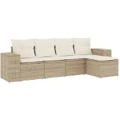 vidaXL 5-tlg. Garten-Sofagarnitur mit Kissen Beige Poly Rattan
