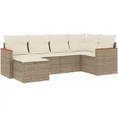 vidaXL 6-tlg. Garten-Sofagarnitur mit Kissen Beige Poly Rattan