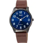 Q&Q Herren Armbanduhr Analog 42mm Schwarz Leder 3 ATM wasserdicht C32A-003PY