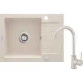 Deante Design Granitspülbecken mit Armatur U"-Auslauf, 1-Becken mit Abtropffläche - beige 580X440X164 mm