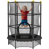 HOMCOM Kinder Trampolin Ø140 cm, Trampolin für Kinder 3-10 Jahre, Schwarz