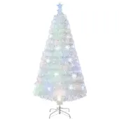 Costway Weihnachtsbaum Künstlich mit Beleuchtung, Tannenbaum mit bunten LED-Lichtern & Glasfaser & Sternspitze, Christbaum für Zuhause Büro Geschäfte Hotels, Weiß (150 cm)