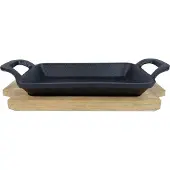 All'Grill Gusspfanne mit 2 Griffen 22,5x10cm mit Holzuntersetzer