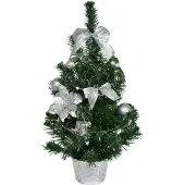 DOMMIO Weihnachtsbaum 50 cm Silber mit Poinsettien, Sternenkette und silbernem Topf