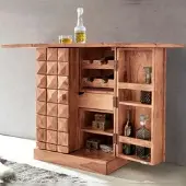 FineBuy Hausbar Massivholz Vitrine ausklappbar Landhausstil Barschrank Weinbar