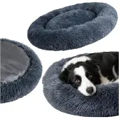 BE-ACTIVE.PL Hundebett rund 70 cm Hundekissen Flauschiges für Hunde Katzen Dunkelgrau