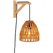 Alpinaluz Holzwandleuchte mit geflochtenem Seilschirm und E27-Stecker und Schalter „SEOUL“