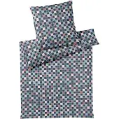 Elegante Mako Satin Bettwäsche Scrabble 135x200 cm + 80x80 cm nachtblau