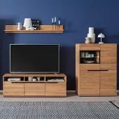 Lomadox Wohnwand in Eiche teilmassiv mit Highboard, Lowboard & LED-Beleuchtung, 3-teilig - AVESTA-06