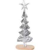 H&L Silberner Weihnachtsbaum 35 cm aus Metall und Holz mit stabilem Holzsockel