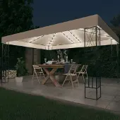 vidaXL Pavillon mit LED-Lichterkette 3x4 m Creme Stoff , Pavillons & Partyzelte Design 2024