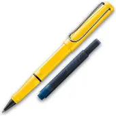 Lamy Tintenroller Safari Gelb ROLL-INK Füller ergonomisch mit löschbare Füller Tintenpatrone blau