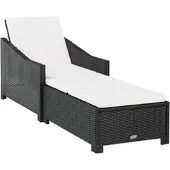 Furnicato Sonnenliege mit Cremeweißer Auflage Poly Rattan Schwarz