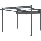Slyrun Verstellbarer Aluminium Pergola Pavillon 3,5x3m Winterfest Grau Schiebedach Sonnenschutz Garten