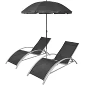 Furnicato Sonnenliegen Mit Schirm Aluminium Schwarz