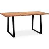 Wohnling Schreibtisch 140x80x76 cm Akazie Massivholz / Metall Computertisch Baumkante Homeoffice Bürotisch Massiv mit Trapezbeinen in Schwarz