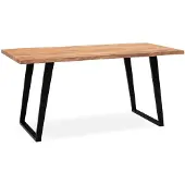 Wohnling Schreibtisch 160x80x76 cm Akazie Massivholz / Metall Computertisch Baumkante Homeoffice Bürotisch Massiv mit U-Beinen in Schwarz Holztisch