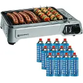 Kemper Gasgrill, 1900W, mit Antihaft-Beschichtung + 12 Campinggaspatronen, Marke